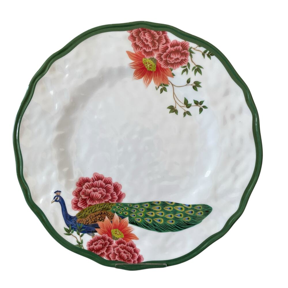 Tahari Peacock Floral Melamine Dinner Plates 11in Set of 4 Pop of Color New